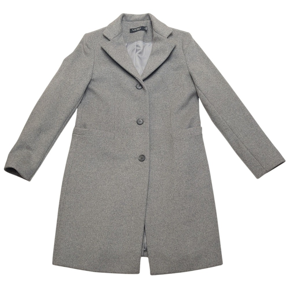Lauren Ralph Lauren Wool Blend Walking Coat Womens 4β Grey Button Front Overcoat